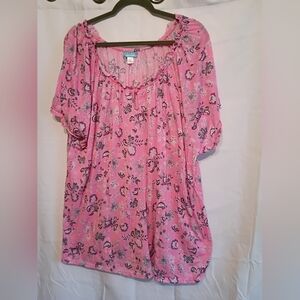 Basic Edition Size 3x Floral Pink Women's Shirt Sleeve Top.
